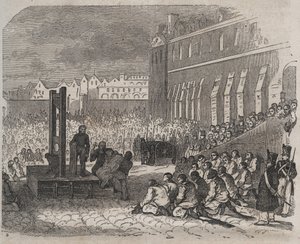 Egzekucja w Brześciu Bagne przez Josepha Bordeleta. Grawer w „Historii skazanych od ich powstania do dnia dzisiejszego” (1877) autorstwa Pierre
