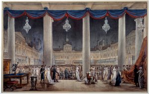 Wystawa wyrobów przemysłowych na dziedzińcu placu Luwru w 1801 r. Gwasz i anonimowa akwarela. 1801. Paryż, Musee Carnavalet autorstwa Anonymous Anonymous