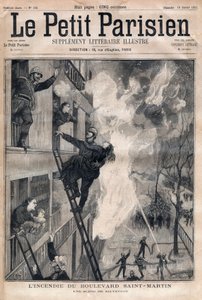 Strażak Paryża: scena ratunkowa podczas pożaru Boulevard Saint-Martin. Grawer w „Le petit Parisien”” z 1891 r. Ze zbiorów prywatnych. autorstwa Anonymous Anonymous
