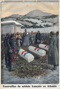 I wojna światowa 1914-1918 (wojna 14-18). Pogrzeb żołnierzy francuskich w Albanii. W „” Le Petite Journal” autorstwa Anonymous Anonymous