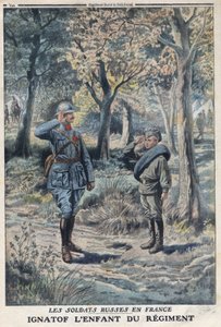 I wojna światowa 1914-1918 (wojna 14-18). Młody rosyjski żołnierz Ignatof w pułku armii francuskiej. W „”Le Petité Journal””, dnia 21.05.1916. Prywatna kolekcja autorstwa Anonymous Anonymous