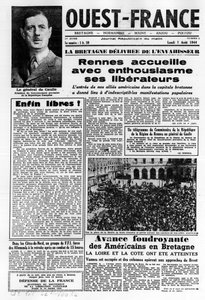 Pierwszy numer Zachodniej Francji z 7 sierpnia 1944 r.: La La La La Liberation na zachodzie Francji i generał de Gaulle - fotografia, B.N. autorstwa Anonymous Anonymous