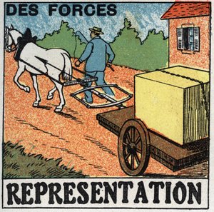 Siły: koń ciągnący samochód. Anonimowa ilustracja z 1925 r. Ze zbiorów prywatnych. autorstwa Anonymous Anonymous