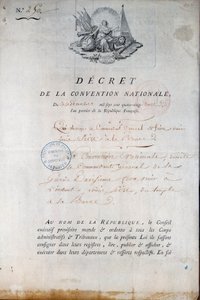 Rewolucja Francuska: Dekret Konwencji z 11.12.1792 nakazujący Gwardii Narodowej sprowadzenie króla Ludwika XVI z więzienia Temple na dwór. Paryż. Prefektura policji autorstwa Anonymous Anonymous