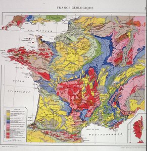 Mapa geograficzna: Geologiczna Francja - Atlas lat 50-tych. autorstwa Anonymous Anonymous