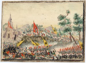 Guerre russo-turque de 1828-1829 - Armia rosyjska zdobyła fortecę Izmail (Ismail) w 1790 r. - Anonimowy - 1829 - Akwarela na papierze - 19x26 - Kolekcja prywatna autorstwa Anonymous Anonymous