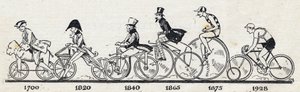 Historia roweru: różne modele roweru od 1700 do 1928 r. Grawerowanie w „Le petit journal illustious”” autorstwa Anonymous Anonymous