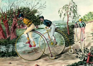 Historia roweru: wyścig grand bi (grand bi). Grawerowanie XX wieku. Prywatna kolekcja autorstwa Anonymous Anonymous