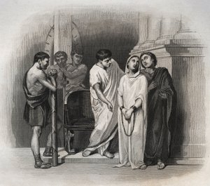 Święta Zwycięstwo, poniosła męczeństwo w Kartaginie ze św. Saturninem w 304 r. Rycina z 1846 r. w „Żywotach świętych”. Prywatna kolekcja. autorstwa Anonymous Anonymous