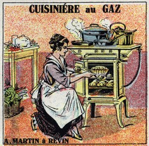 Ogrzewanie domu: kuchenka gazowa Arthur Martin. Anonimowa ilustracja z 1925 r. Ze zbiorów prywatnych. autorstwa Anonymous Anonymous