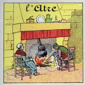 Ogrzewanie domu: kominek kominkowy. Anonimowa ilustracja z 1925 r. Ze zbiorów prywatnych. autorstwa Anonymous Anonymous