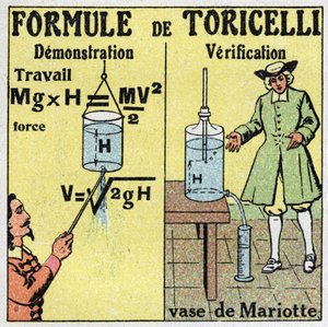 Hydraulika: demonstracja i weryfikacja wzoru Toricelli. Włoski fizyk Evangelista Torricelli lub Toricelli (1608-1647) podał wzór obliczania natężenia przepływu cieczy, gdy zna się wysokość jej opadania. Po prawej wazon autorstwa Anonymous Anonymous