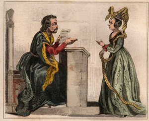 Jehan Pastoret (1328-1405), przewodniczący parlamentu paryskiego za panowania Karola V ze szlachcianką w liripionie. Grawer z 1859 roku w „Le Monde”. Historia wszystkich narodów od najdawniejszych czasów do współczesności”. przez ME de Lostal autorstwa Anonymous Anonymous