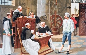 Wyrok na dworze w Ginebra hiszpańskiego teologa Miguela Serveto, skazujący go na spalenie na stosie za herezję w 1553 roku autorstwa Anonymous Anonymous