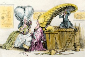Duże ekscentryczne fryzury: młode szlachcianki stylizowane na perukę. Grawer z prywatnej kolekcji z 1788 r. autorstwa Anonymous Anonymous