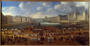 Le Pont Neuf widziany od wejścia do Place Dauphine, przejście konduktu na moście w 1669 Malarstwo anonimowe. Słońce. 0,81x1,62 m Paryż, muzeum Carnavalet autorstwa Anonymous Anonymous