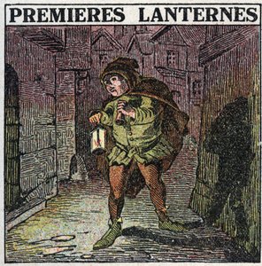 Źródła światła: pierwsze latarnie we wczesnym średniowieczu. Anonimowa ilustracja z 1925 r. Ze zbiorów prywatnych. autorstwa Anonymous Anonymous