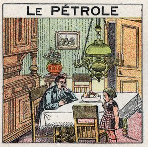 Źródła światła: zastosowanie lampy naftowej. Anonimowa ilustracja z 1925 r. Ze zbiorów prywatnych. autorstwa Anonymous Anonymous