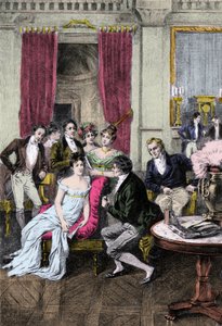 Salon Literacki: „” Wokół Madame Recamier”” Madame Juliette Recamier (1777-1849) w otoczeniu osobistości literackich i politycznych: Charlesa Nodiera (1780-1844), Francois Rene, wicehrabiego de Chateaubriand (1768-1848), Sophie Gay (1776-1852) ), Benjamin  autorstwa Anonymous Anonymous