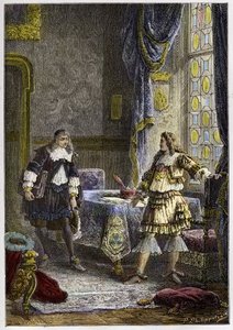 Ludwik XIV odwołuje Nicolasa Fouquet - Ludwik XIV odwołuje Nadinspektora Finansów, Nicolas Fouquet - rycina z ""L
