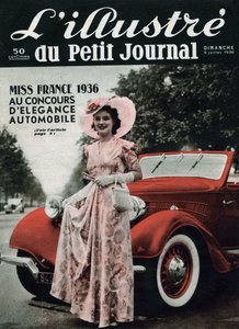 Lynne Lassal Miss Francji 1936 na konkursie motoryzacyjnej elegancji. Jeden z czasopism „L