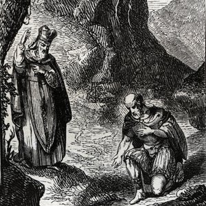 Martial de Limoges lub Saint Martial (III w.) nawracający przywódcę celtyckiego ludu Lemovices - Rycina z 1846 r. w „Żywotach świętych””. Prywatna kolekcja. autorstwa Anonymous Anonymous