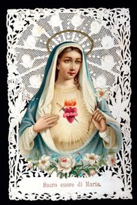 Mater dolorosa Sacre heart. Pobożny obraz. Chromolitografia ma decoupage i dentage. Debiut XX-wiecznej kolekcji prywatnej autorstwa Anonymous Anonymous