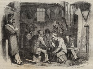 Posiłek skazanych w więzieniu Rochefort w XIX wieku. Grawer „Historia skazanych od ich powstania do dnia dzisiejszego” (1877) autorstwa Pierre