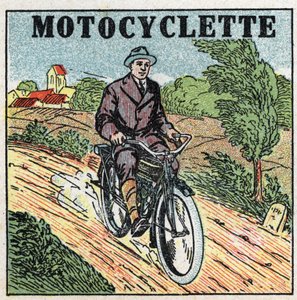 Trakcja mechaniczna: motocykl. Anonimowa ilustracja z 1925 r. Ze zbiorów prywatnych. autorstwa Anonymous Anonymous