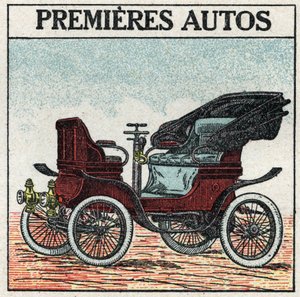Trakcja mechaniczna: pierwsze samochody benzynowe wynalezione w 1895 roku przez Panharda i Levassora. Anonimowa ilustracja z 1925 r. Ze zbiorów prywatnych. autorstwa Anonymous Anonymous