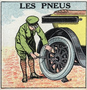 Trakcja mechaniczna: opony samochodowe. Anonimowa ilustracja z 1925 r. Ze zbiorów prywatnych. autorstwa Anonymous Anonymous