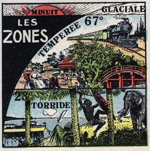 Meteorologia: rozkład ciepła na ziemi iw różnych klimatach (strefy gorące, umiarkowane, polarne). Ilustracja anonimowa z 1925 r. Kolekcja prywatna. autorstwa Anonymous Anonymous