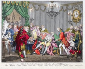 Mort de Gustave III de Suede (1746-1792) - Zabójstwo króla Gustawa III w dniu 16 marca 1792 - Anonim - 1792 - Akwaforta, akwarela - 33,5x46,3 - Kolekcja prywatna autorstwa Anonymous Anonymous
