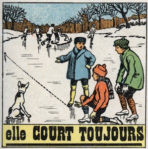 Ruchy: dzieci grające w piłki na zamarzniętym lodzie stawu zimą. Anonimowa ilustracja z 1925 r. Ze zbiorów prywatnych. autorstwa Anonymous Anonymous