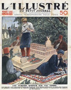 Dymisja opium na grobie: Zeki Effendi, bogaty handlarz opium ze Stambułu (Stambuł, Turcja) nagle zmarł, jego przyjaciele, aby uczcić jego pamięć, zebrali się na cmentarzu Eyoub, aby zorganizować futrynę na jego grobie. Wydrukuj na nagłówku „”L