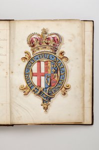 Order Podwiązki: Księga Statutów należąca do Charlesa Fitzroya, księcia Grafton - Królewskie herby Hanowerów od 1714 do 1801 r. (rękopis akwarelowy, pocz. XVIII w.) autorstwa Anonymous Anonymous