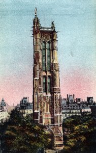 Paryż: Wieża św. Jakuba (Saint-Jacques) zrealizowana w 1523 r. Fotografia z 1920 r. w „Albumie Artystycznym” miasta Paryża. Prywatna kolekcja. autorstwa Anonymous Anonymous