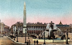 Paryż: widok na Place de la Concorde z fontannami i Obeliskiem. (Derriere Hotel de la marine (Hotel du Garde Meuble) Zdjęcie z 1920 roku w „Albumie Artystycznym” miasta Paryża. Kolekcja prywatna. autorstwa Anonymous Anonymous