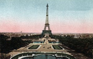 Paryż: widok na Ogrody Trocadero z Wieżą Eiffla i most Iena na Sekwanie. Zdjęcie z 1920 roku w „Albumie Artystycznym” miasta Paryża. Prywatna kolekcja. autorstwa Anonymous Anonymous