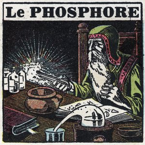 Fosforescencja: fosfor. Alchemik poszukujący kamienia filozoficznego w swoim laboratorium. Anonimowa ilustracja z 1925 r. Ze zbiorów prywatnych. autorstwa Anonymous Anonymous
