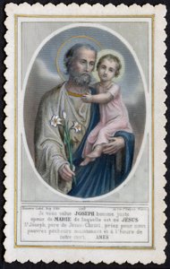 Pobożny obraz: Jezus jako dziecko w ramionach Józefa (rycina) autorstwa Anonymous Anonymous