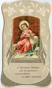 Pobożny obraz: Jezus z dwoma barankami (chromolitografia) autorstwa Anonymous Anonymous