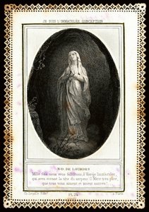 Pobożny wizerunek: „” Notre Dame de Lourdes”” Karta Dentelee. 19 wiek. Prywatna kolekcja autorstwa Anonymous Anonymous