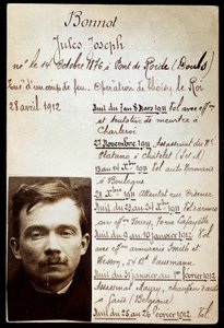 Karta policyjna kryminalisty Julesa Bonnota (1876-1912) (zespół Bonnota) z wykazem przestępstw autorstwa Anonymous Anonymous
