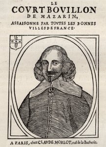 Broszury polityczne Mazarinade (broszura polityczna pod procą), popularny wizerunek przeciwko Mazarinowi o jego emeryturze w Bouillon (Le court bulion de Mazarin). Prywatna kolekcja. autorstwa Anonymous Anonymous