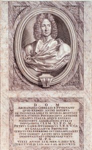 Portret Arcangelo Corelli (1653-1713) włoskiego kompozytora i skrzypka Grawerowanie. Prywatna kolekcja mediolańska z XVIII wieku autorstwa Anonymous Anonymous