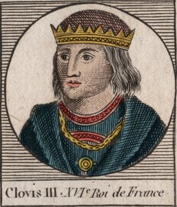 Portret Clovisa III, króla franków od 691 do 695 - CLOVIS III Merowingów, króla Neustrii i Austrazji - rycina z „Instruction sur l