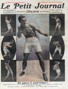 Portret francuskiego boksera Georgesa Carpentiera, który zmierzy się z amerykańskim bokserem Jackiem Dempseyem o tytuł mistrza świata. Ilustracja zaczerpnięta z „Le petit journal illustrious”” z 19.06.1921. Prywatna kolekcja autorstwa Anonymous Anonymous