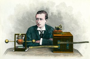 Portret Guglielmo Marconiego (1874-1937), włoskiego fizyka, wynalazcy telegrafu. Grawer około 1900 Kolekcja prywatna autorstwa Anonymous Anonymous