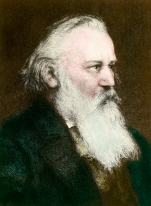 Portret Johannesa Brahmsa (1833-1897), niemieckiego kompozytora”” Rycina XIX-wiecznej kolekcji prywatnej autorstwa Anonymous Anonymous